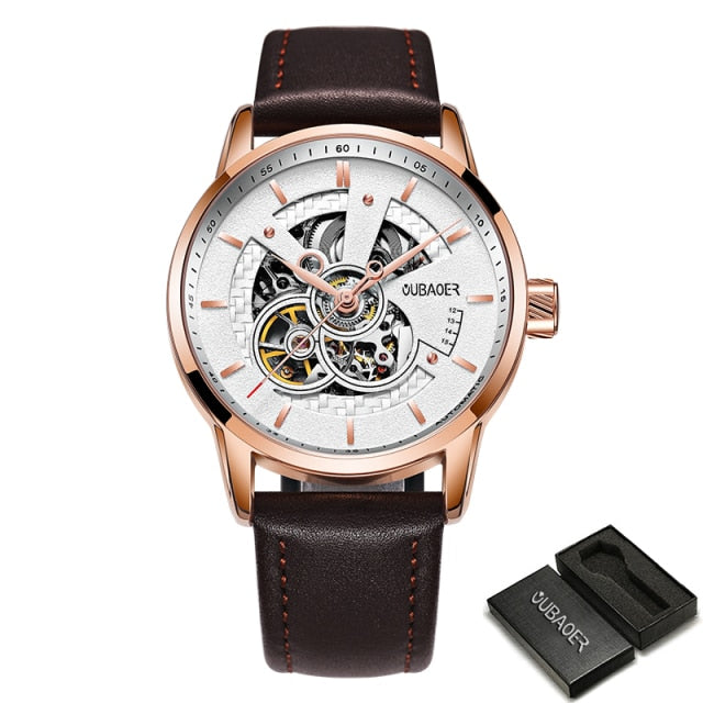 Men Mechanical Tourbillon Self Winding Leather Wristwatch