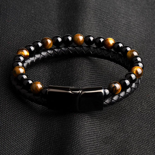 Natural Stone Bracelets Genuine Leather Braided Bracelet