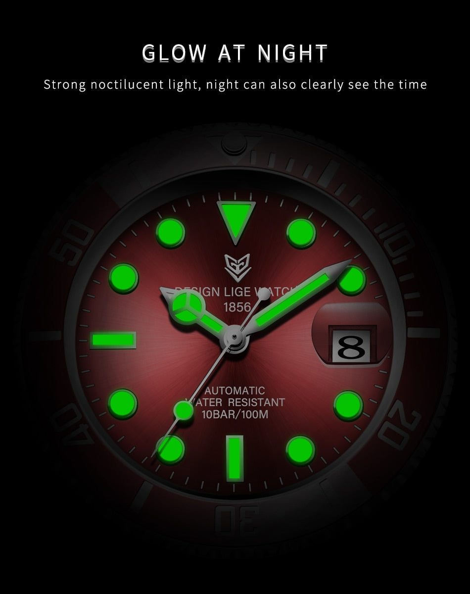 Red Sapphire Waterproof Automatic Mechanical Men Watch