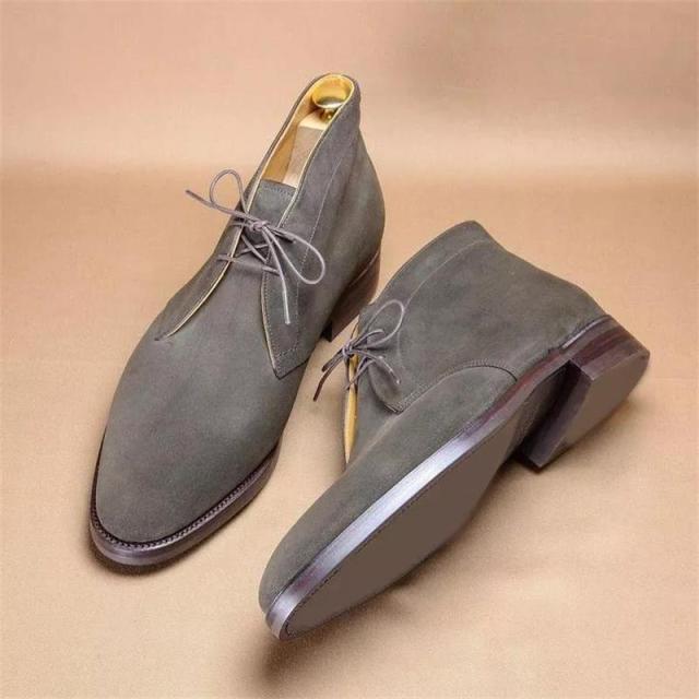 Handsome Gray Faux Suede Classic Lace-up Comfortable Ankle Boots