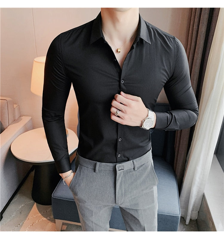 British Style Embroidery Slim Fit Long Sleeve