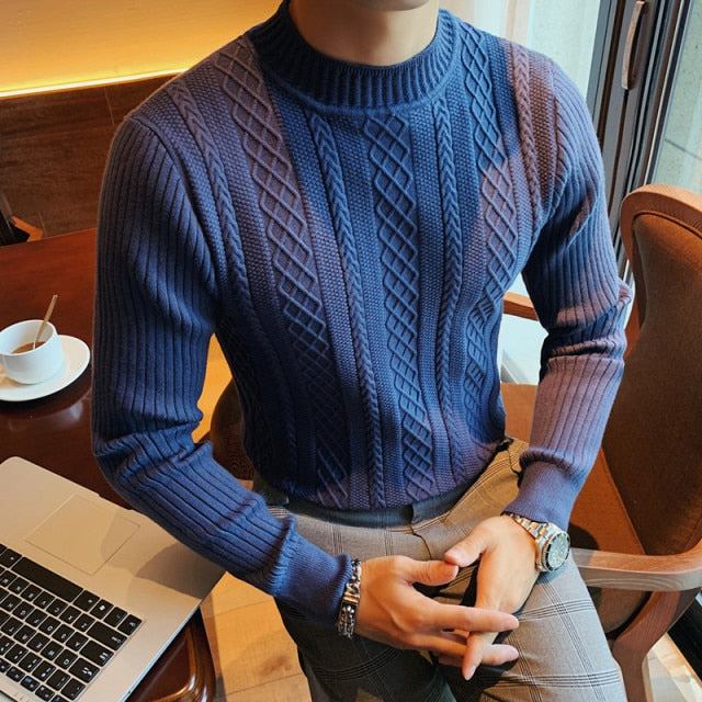 Solid Twist Knit Turtleneck Sweater