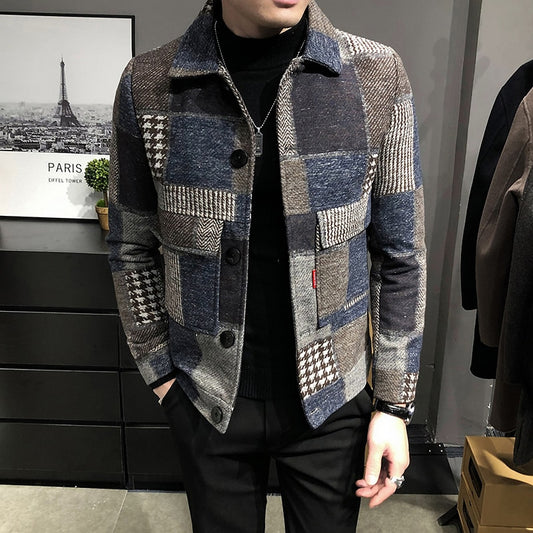 Fashion Plaid Woolen Casual Jacket