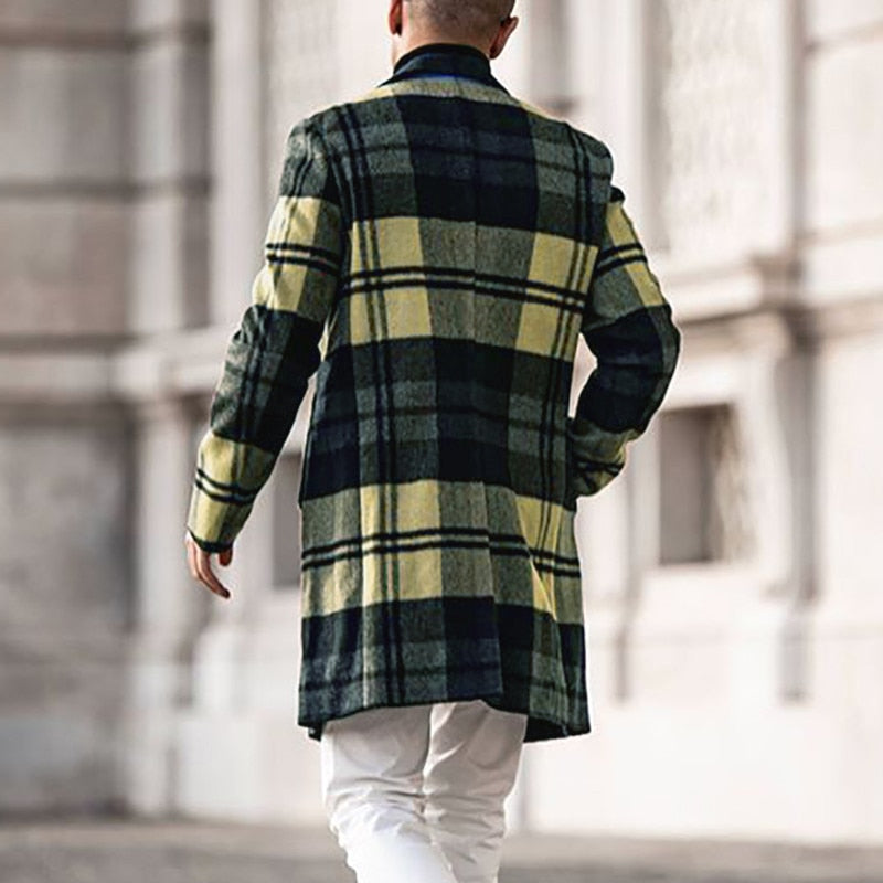 Fashion Men's Plaid Woolen Single Breasted Casual Coats