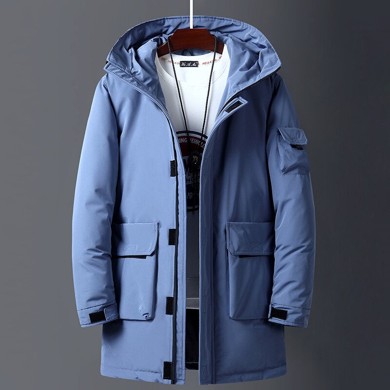 Fashion Thick and Warm Mid-Length Windbreaker Men Warm Parka Jacket