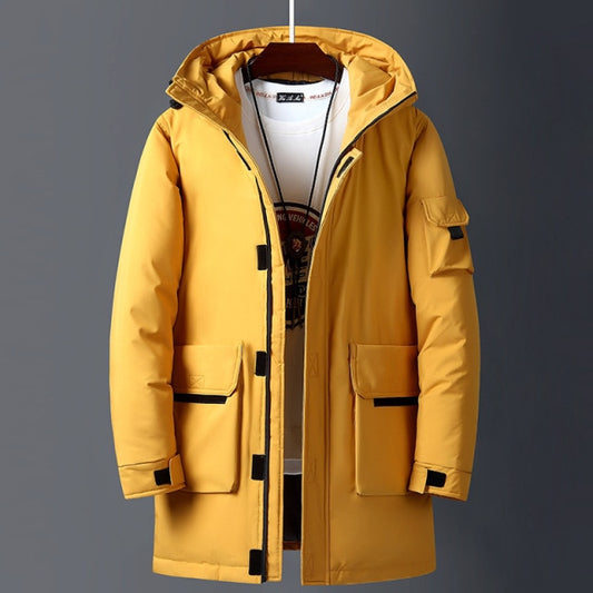 Fashion Thick and Warm Mid-Length Windbreaker Men Warm Parka Jacket