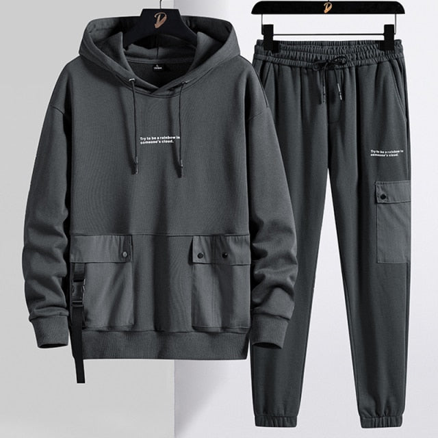 Multi-Pockets Streetwear Pullover Hoodie + Pants Tracksuit
