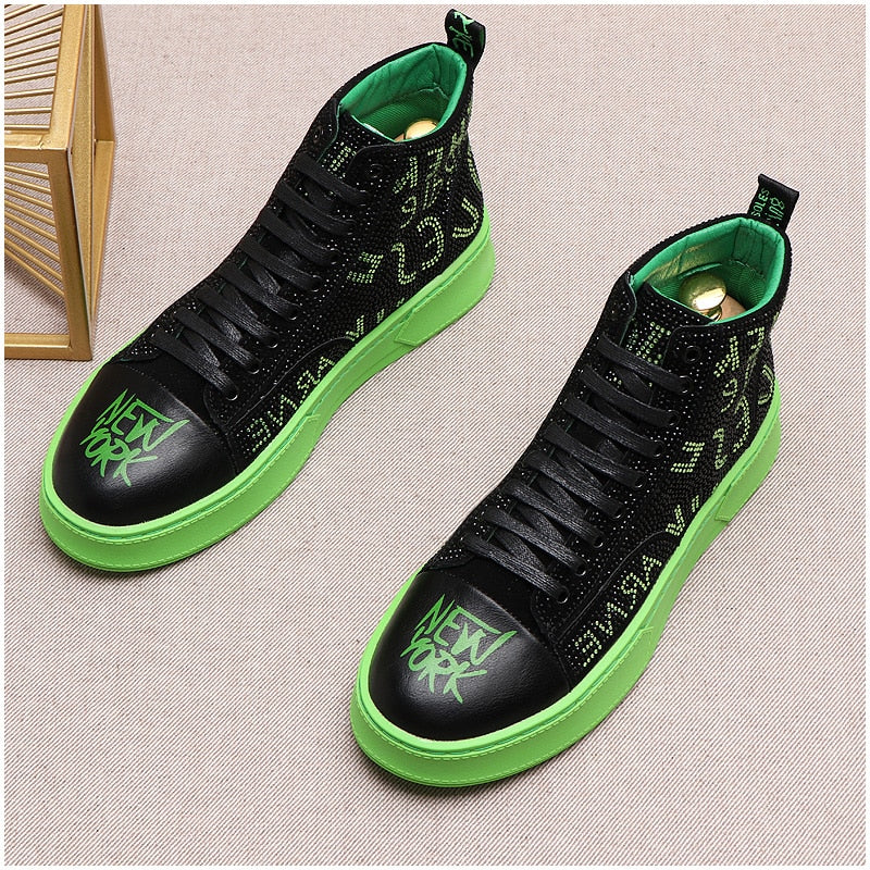 Fashion Men's Rhinestone Text Lace Up Sneakers