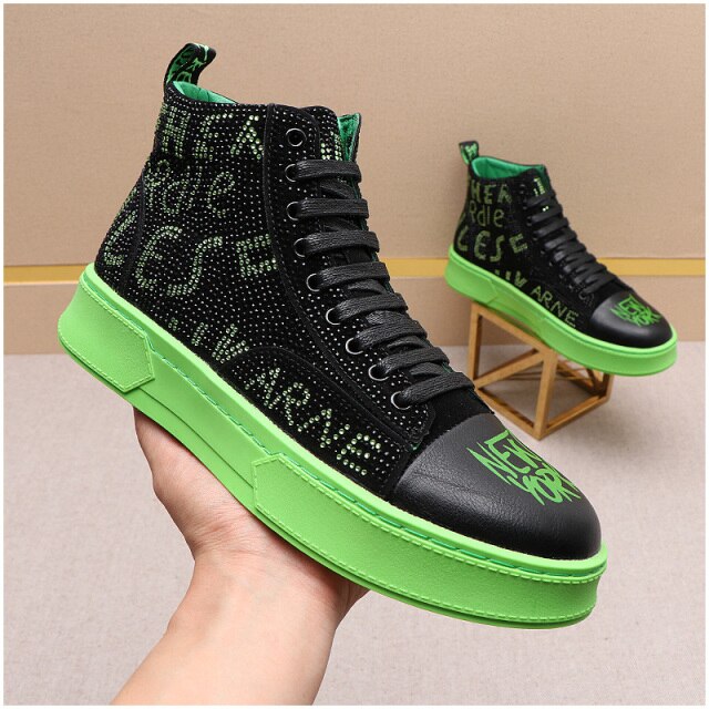 Fashion Men's Rhinestone Text Lace Up Sneakers