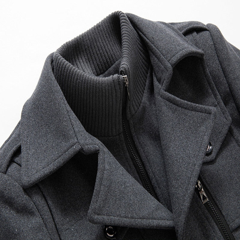 Men Wool Blends Double Collar Casual Trench Coat