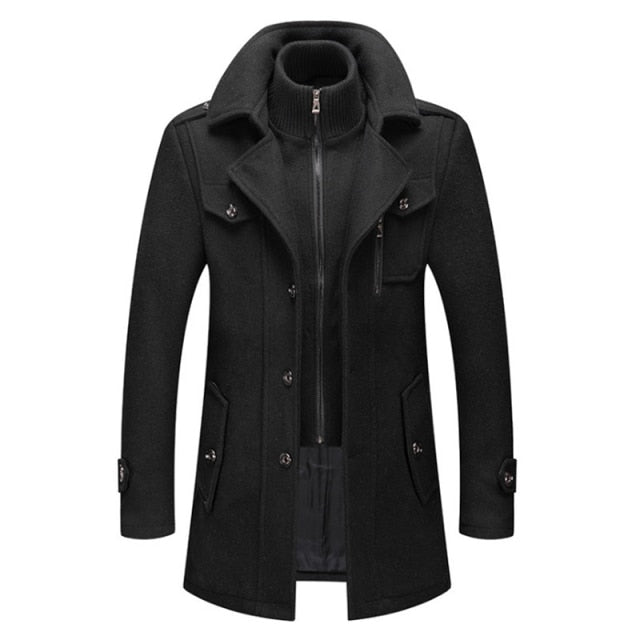 Men Wool Blends Double Collar Casual Trench Coat