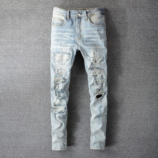 Men Stretch Painted Skinny Denim Jeans