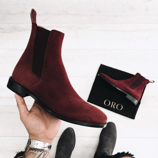 Red Flock Ankle Boots