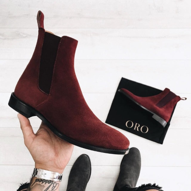 Red Flock Ankle Boots