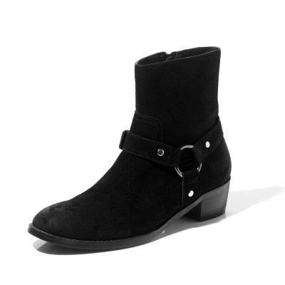Suede Leather Chains Harness Buckle Chelsea Boots