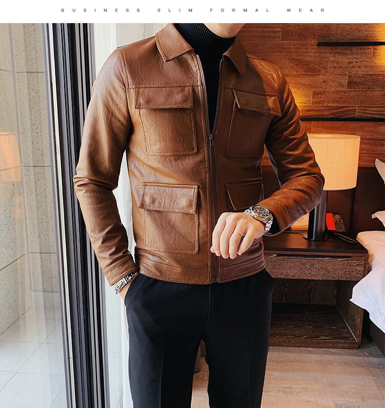 Men Vintage Casual Faux Leather Jacket