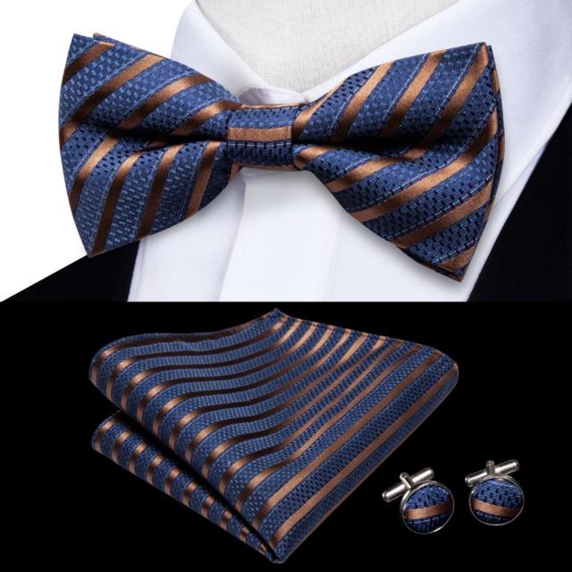 Silk Butterfly Bow Tie with Hanky Cufflinks Set