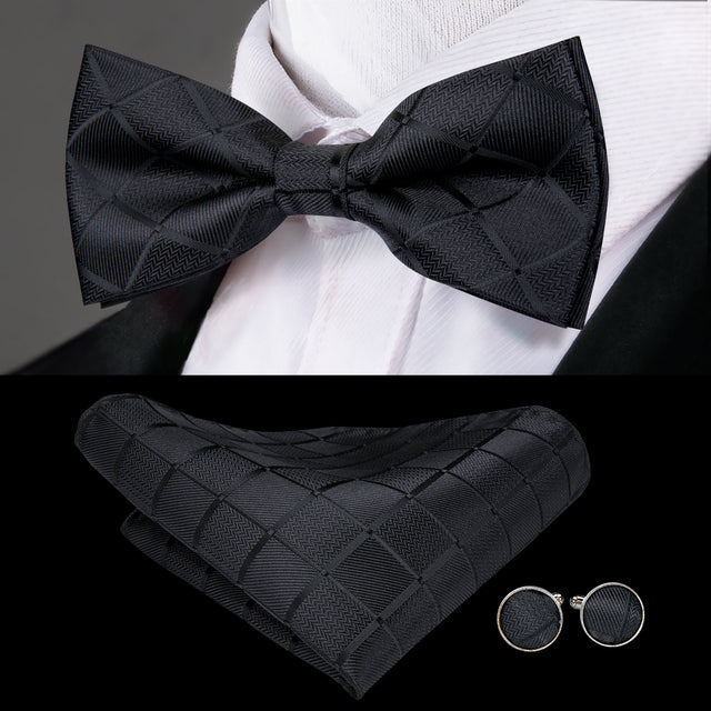 Silk Butterfly Bow Tie with Hanky Cufflinks Set