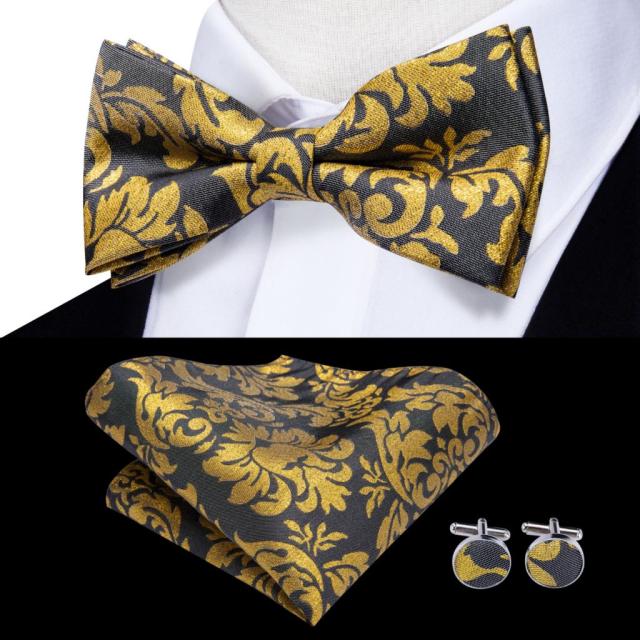 Jacquard Silk Bowtie Handkerchief Cufflinks Set