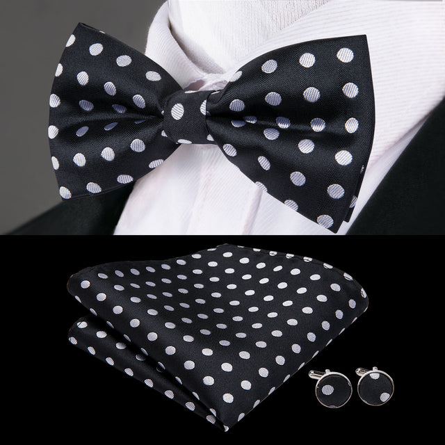 Jacquard Silk Bowtie Handkerchief Cufflinks Set