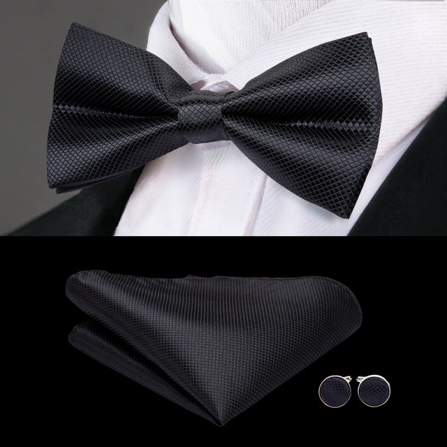 Jacquard Silk Bowtie Handkerchief Cufflinks Set