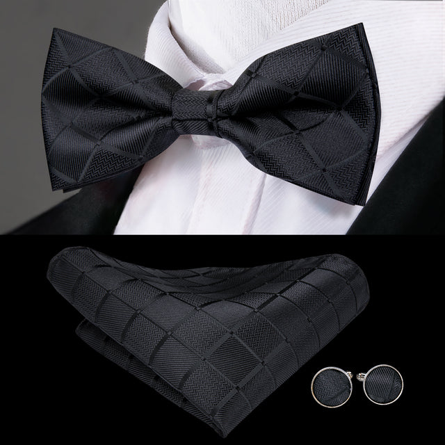 Jacquard Silk Bowtie Handkerchief Cufflinks Set