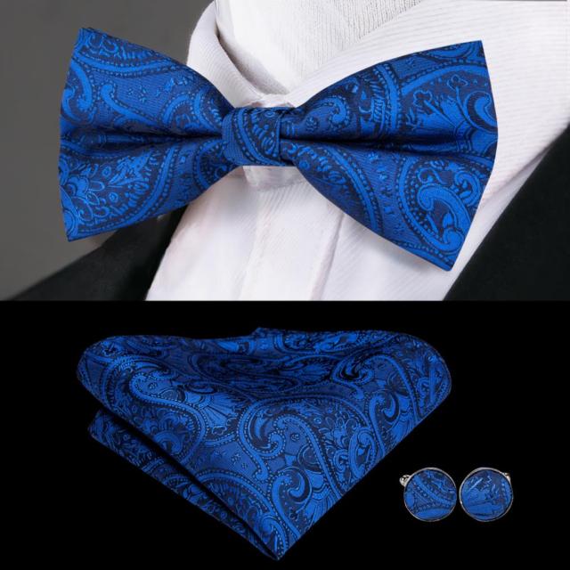 Jacquard Silk Bowtie Handkerchief Cufflinks Set