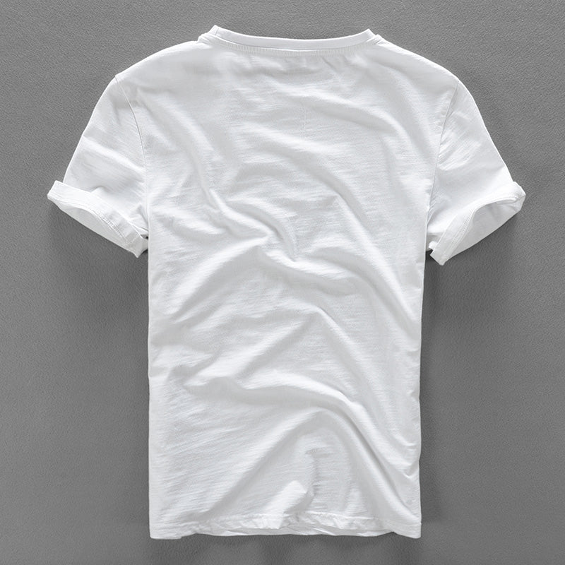 Linen Short Sleeve Embroidery Cotton Men T-shirt
