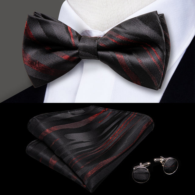 Butterfly Pre-Tied Bow Tie with Pocket Square & Cufflinks