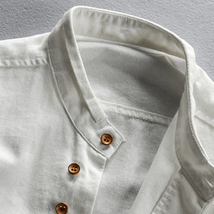 Linen Long Sleeve Stand Collar Shirt