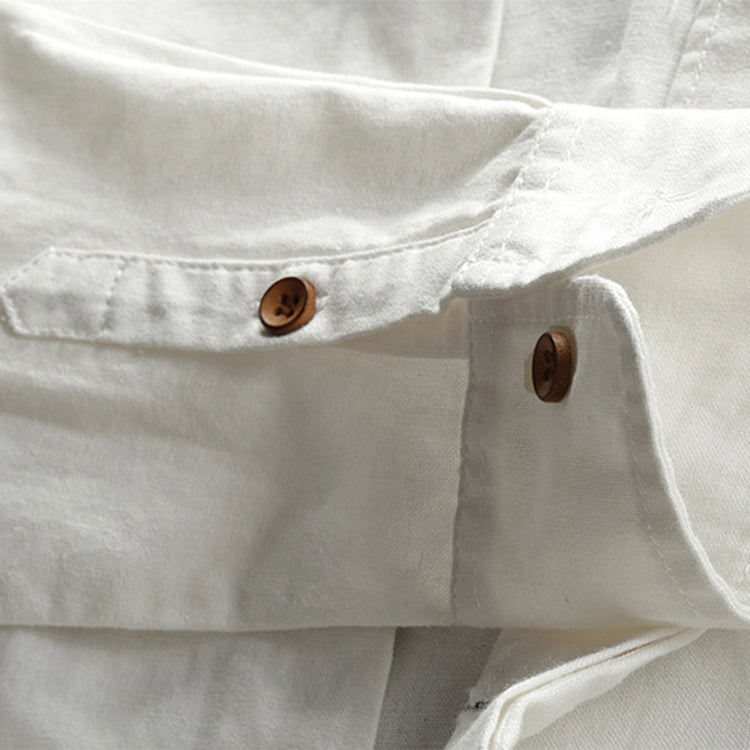 Linen Long Sleeve Stand Collar Shirt