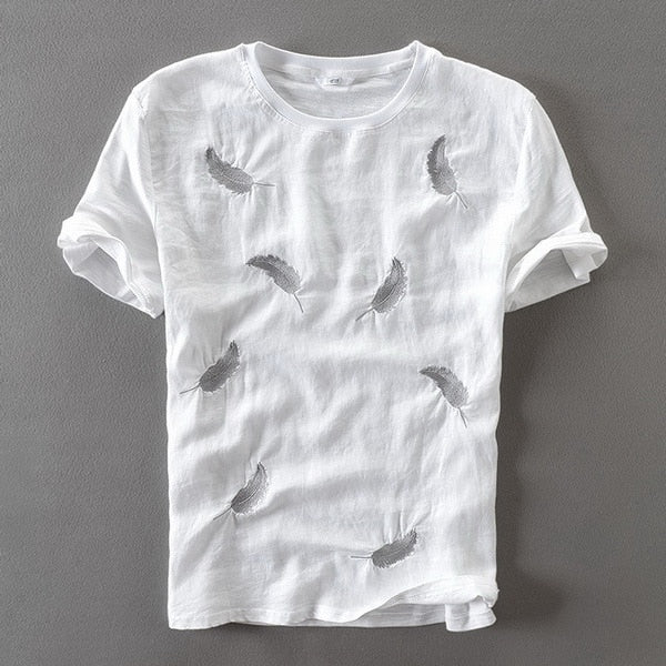 Leaf Embroidery Casual Fashion Men's Stretch T-shirt