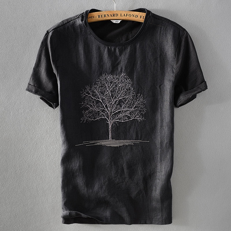 Embroidery Flax Short Sleeve T-shirt