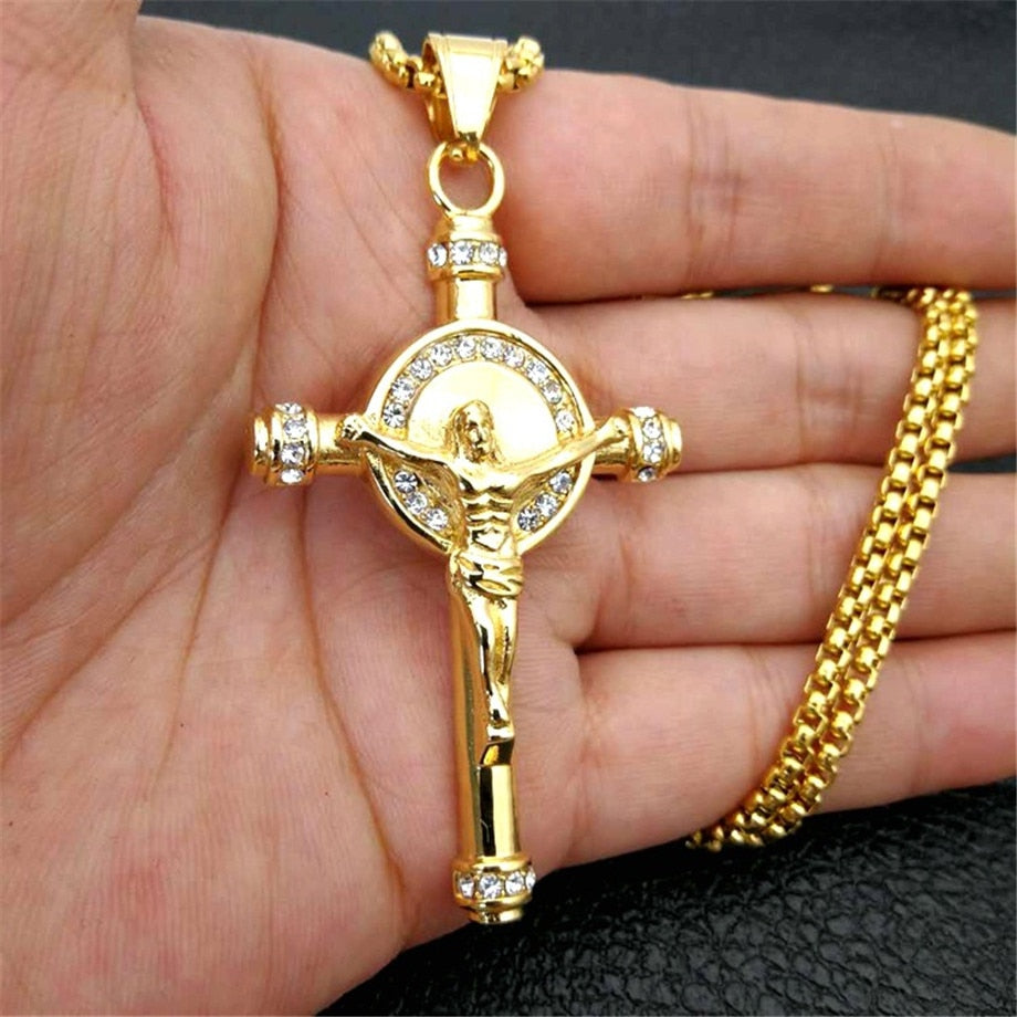 Men Necklace + Cross Pendant With Gold Jewelry