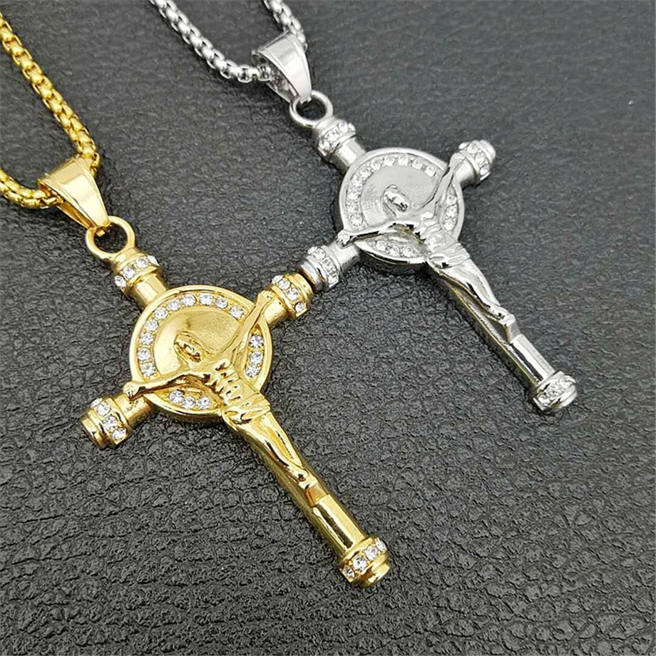 Men Necklace + Cross Pendant With Gold Jewelry